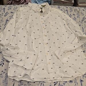 New White Button-Down Shirt with Navy Accents Oxford Button Up
